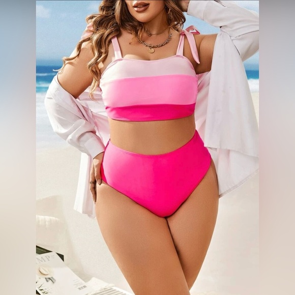 NWOT SHEIN Women’s 0XL Pink Colorblock Bikini Set - Picture 1 of 2